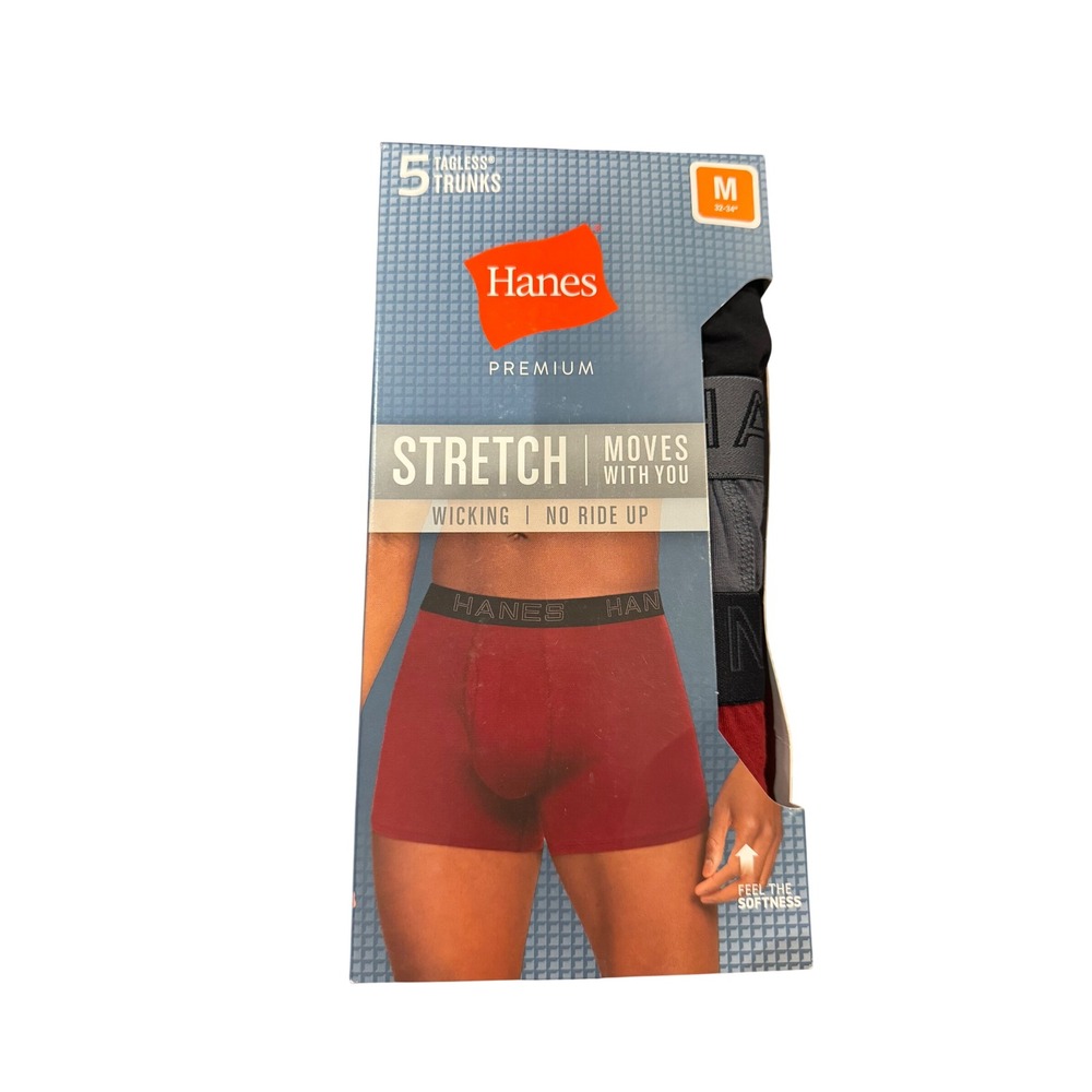 Hanes Premium Mens Cotton Stretch Tagless Trunks 5-Pack Medium 32-34 Multicolor